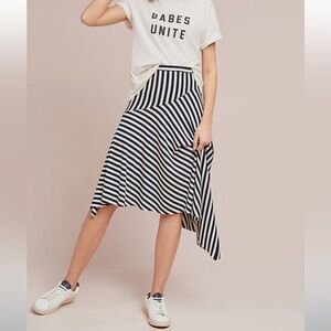 NWOT Sunday in Brooklyn Navy and Ivory Striped Asymmetrical Skirt